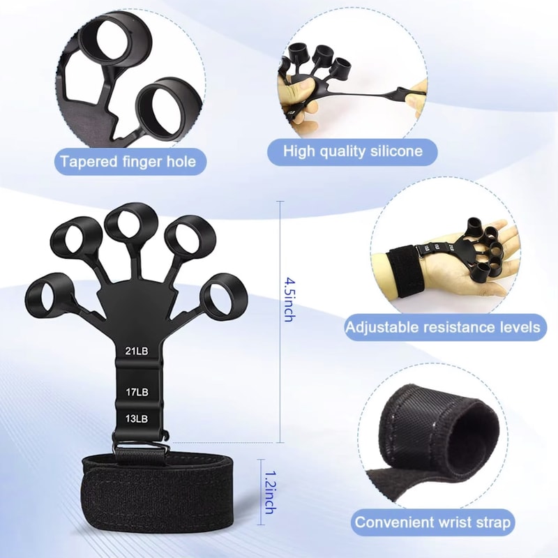 Finger Hand Strength Exercisers Grip Trainer Kit Adjustable Hand Gripper Stress Ball Forearm Ring F 3