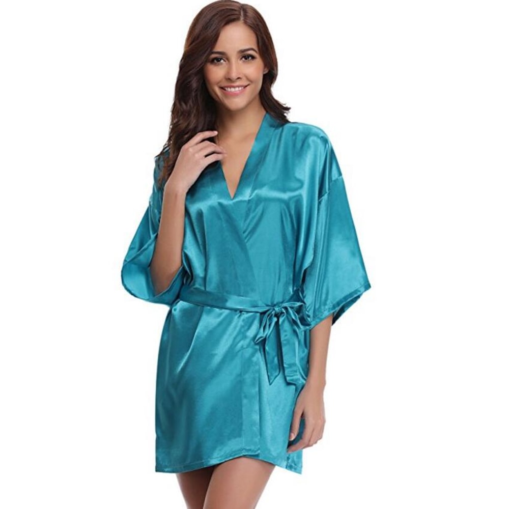 Women Silk Bridesmaid Robes Sexy Navy Blue Satin Kimono Bathrobe New Silk Robe Ladies Dressing Gown 10