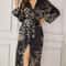 Elegant Womens Silk Robe Floral Print Long Sleeve Breathable Loungewear For All Seasons 0