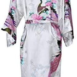 bridesmaid silk satin robe, wedding floral bathrobe, short kimono night robe, womens fashion dressing gown