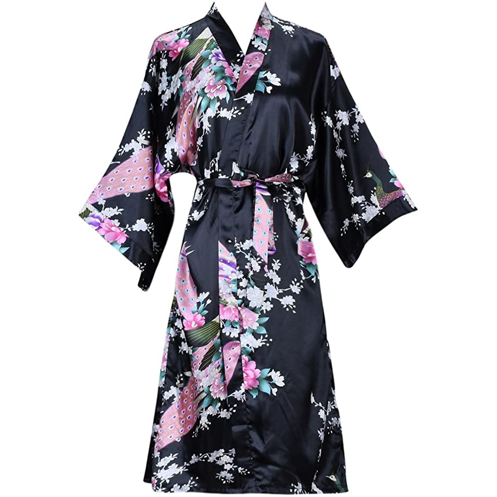Bridesmaid Silk Satin Robe Wedding Floral Bathrobe Short Kimono Night Robe Womens Fashion Dressing 4