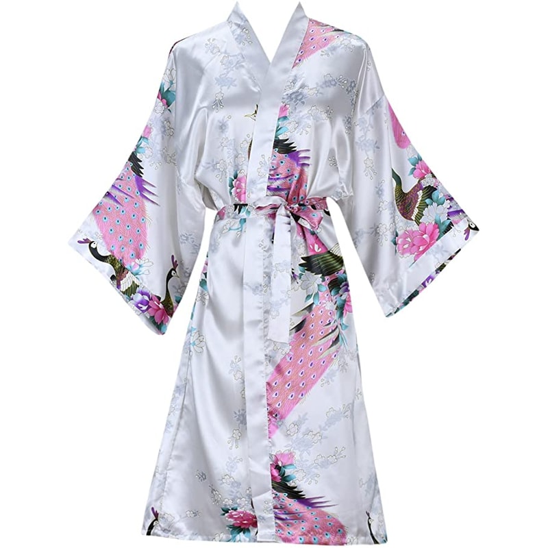 Bridesmaid Silk Satin Robe Wedding Floral Bathrobe Short Kimono Night Robe Womens Fashion Dressing 6