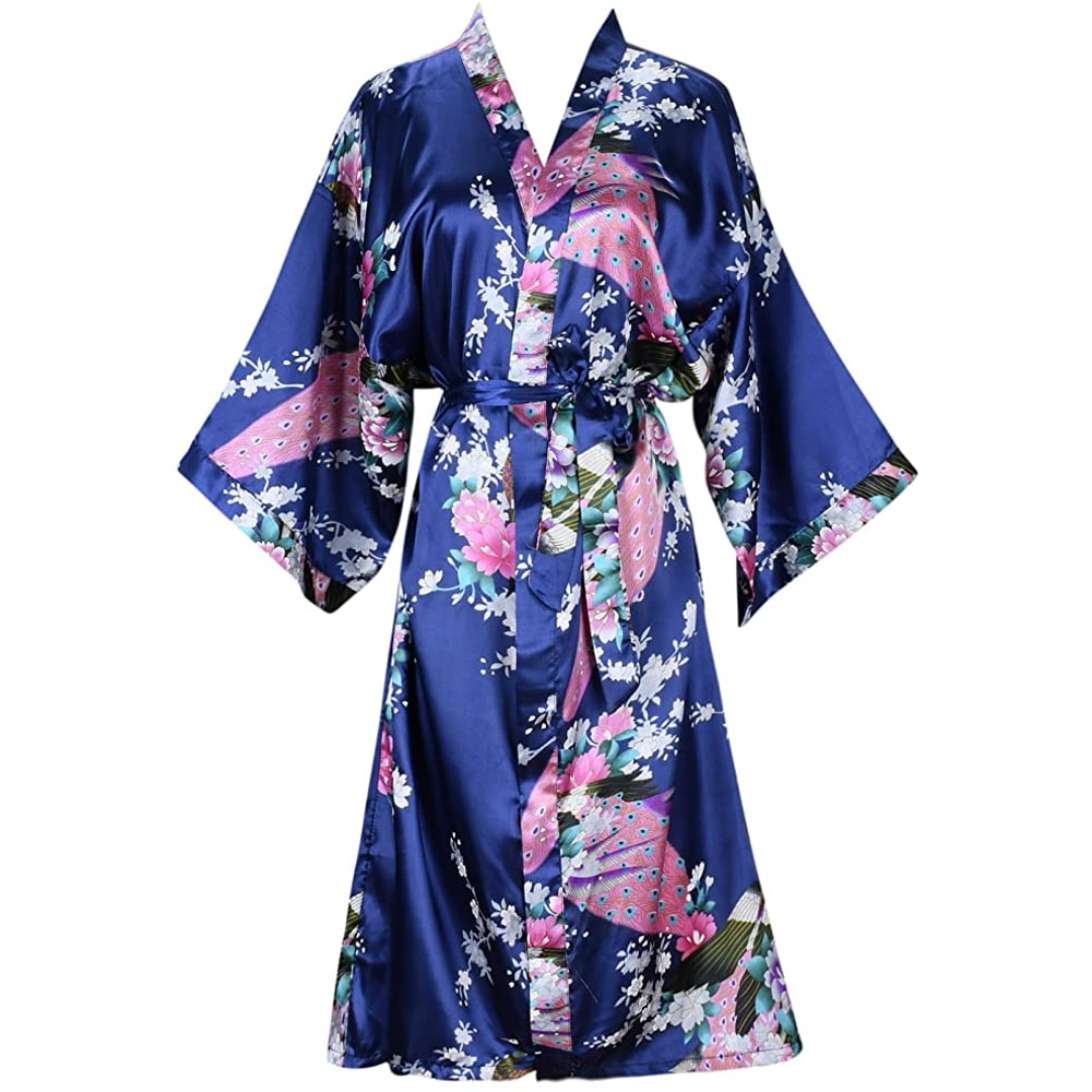 Bridesmaid Silk Satin Robe Wedding Floral Bathrobe Short Kimono Night Robe Womens Fashion Dressing 9