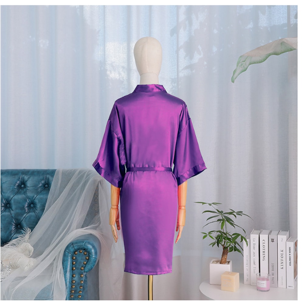 Silk Satin Women Wedding White Bride Robe Sleeve Morning Gown Loose Nightgown Kimono Bathrobe Sleep 1