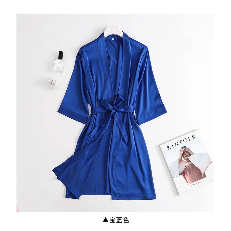 Silk Satin Women Wedding White Bride Robe Sleeve Morning Gown Loose Nightgown Kimono Bathrobe Sleep 4