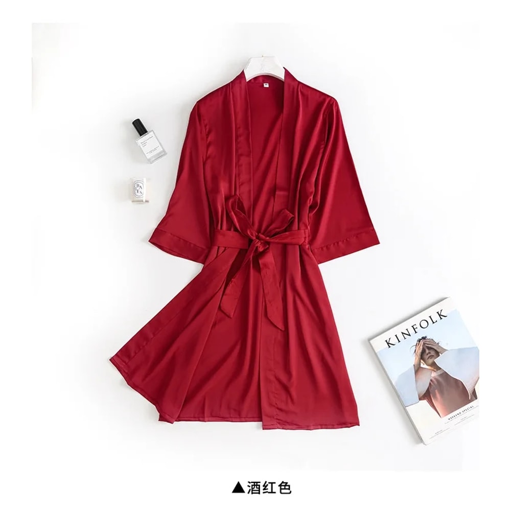 Silk Satin Women Wedding White Bride Robe Sleeve Morning Gown Loose Nightgown Kimono Bathrobe Sleep 6