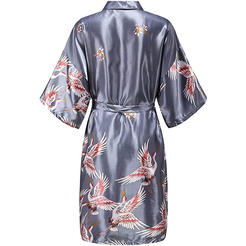 Wedding Silk Satin Robe Bridesmaid Kimono Bathrobe Floral Short Night Gown Fashion Bathrobe For Wom 0