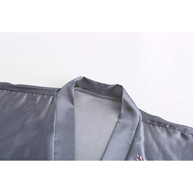 Wedding Silk Satin Robe Bridesmaid Kimono Bathrobe Floral Short Night Gown Fashion Bathrobe For Wom 3