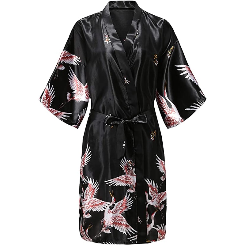 Wedding Silk Satin Robe Bridesmaid Kimono Bathrobe Floral Short Night Gown Fashion Bathrobe For Wom 5
