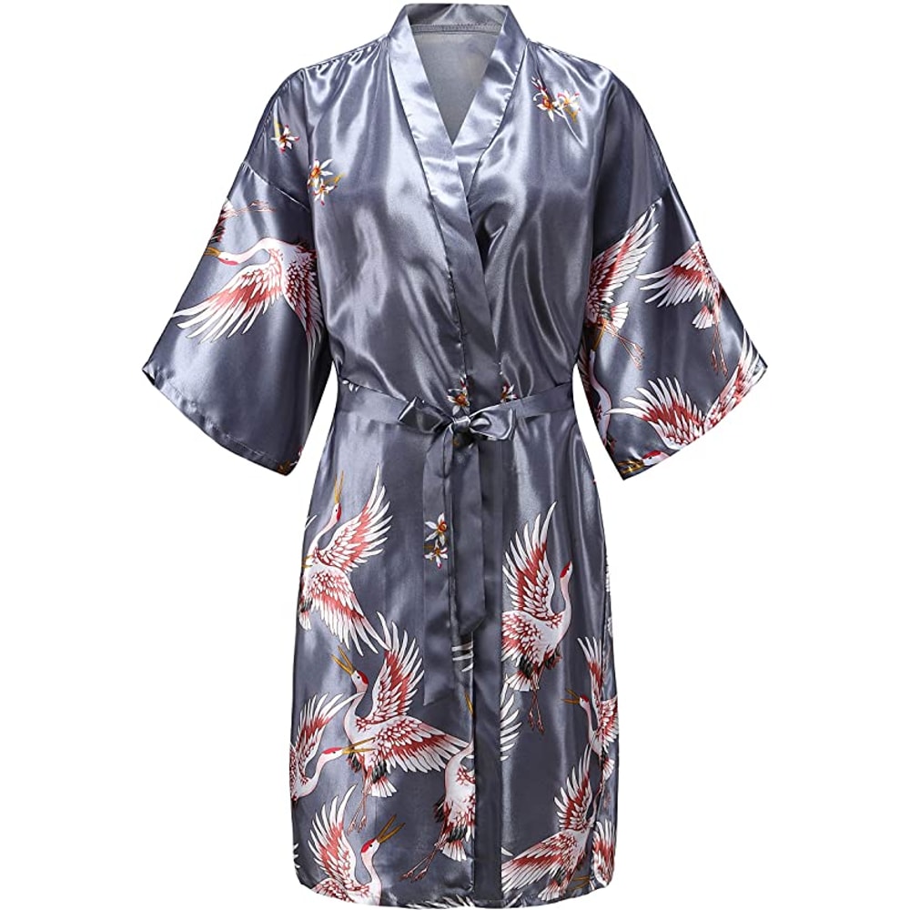 Wedding Silk Satin Robe Bridesmaid Kimono Bathrobe Floral Short Night Gown Fashion Bathrobe For Wom 6