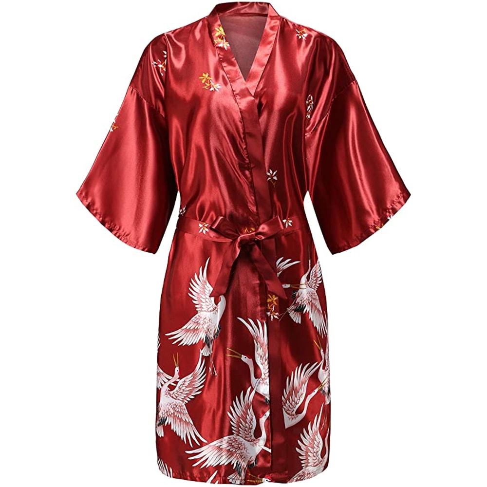 Wedding Silk Satin Robe Bridesmaid Kimono Bathrobe Floral Short Night Gown Fashion Bathrobe For Wom 7