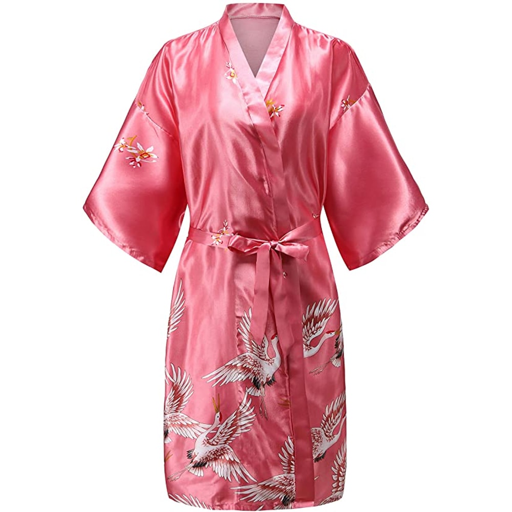 Wedding Silk Satin Robe Bridesmaid Kimono Bathrobe Floral Short Night Gown Fashion Bathrobe For Wom 9