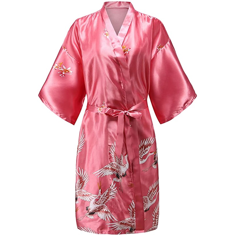 Wedding Silk Satin Robe Bridesmaid Kimono Bathrobe Floral Short Night Gown Fashion Bathrobe For Wom 9