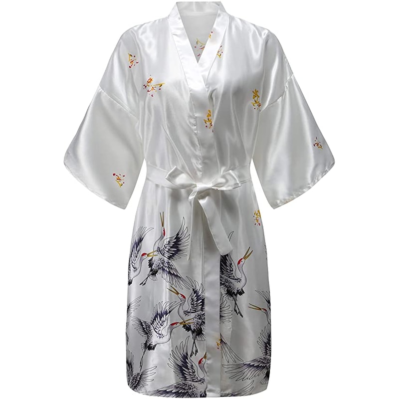 Wedding Silk Satin Robe Bridesmaid Kimono Bathrobe Floral Short Night Gown Fashion Bathrobe For Wom 10