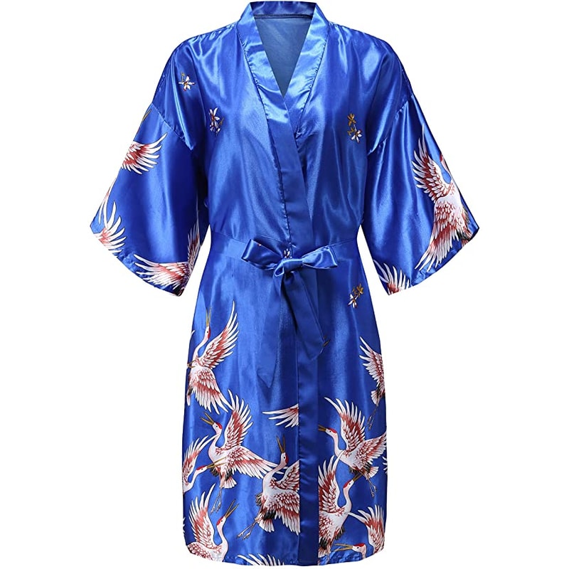 Wedding Silk Satin Robe Bridesmaid Kimono Bathrobe Floral Short Night Gown Fashion Bathrobe For Wom 11