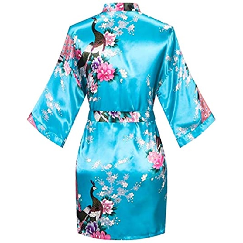Sexy Crane Print Satin Silk Women Wedding Bridemaid Robe Short Long Kimono Night Gown Robe Fashion 1