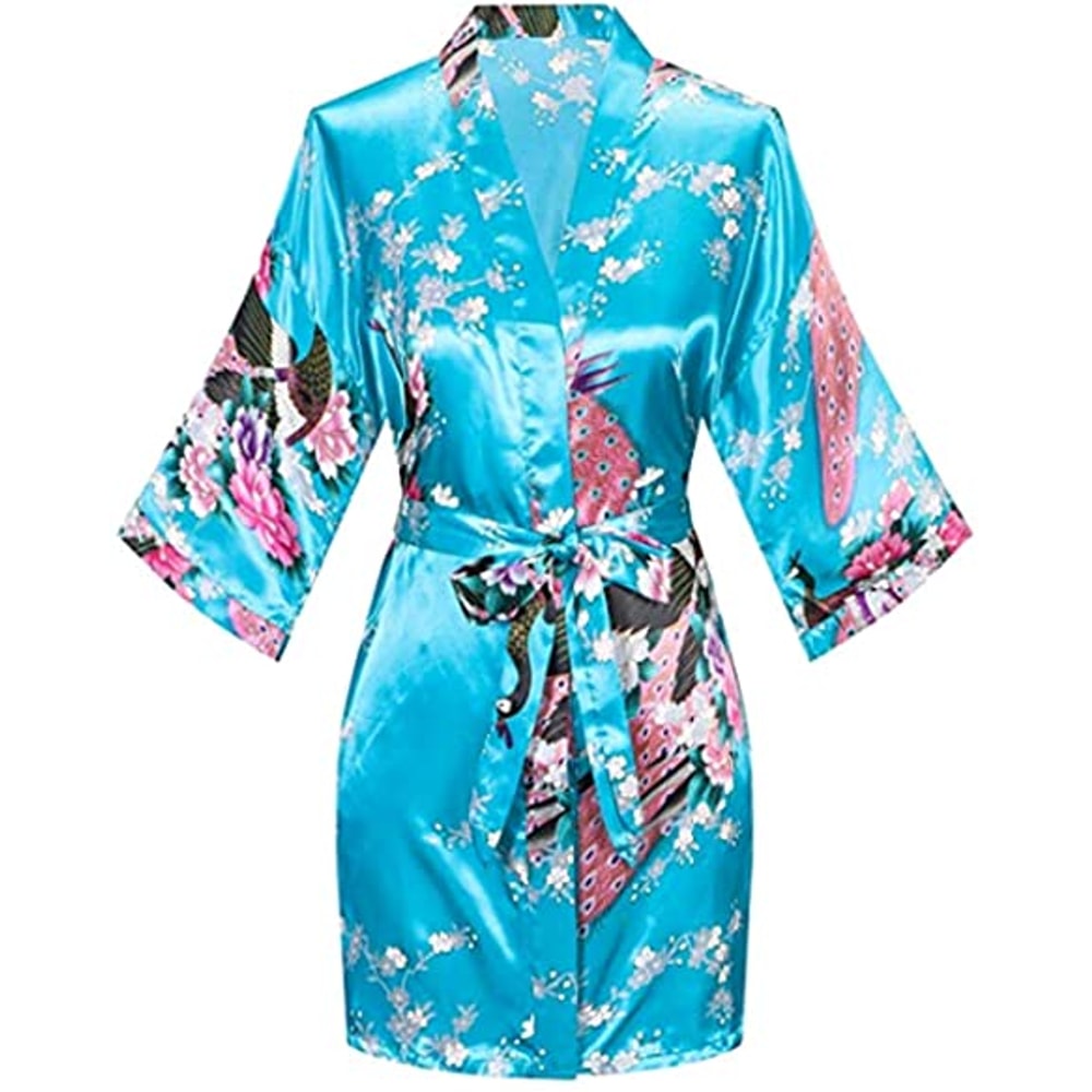 Sexy Crane Print Satin Silk Women Wedding Bridemaid Robe Short Long Kimono Night Gown Robe Fashion 2