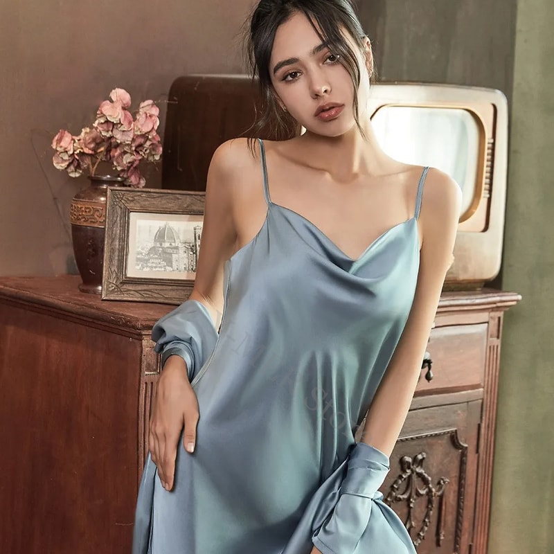 Silky Satin Robe Female Lingerie Sleepwear Bridal Wedding Gift Kimono Gown Sexy Nightwear Bathrobe 0