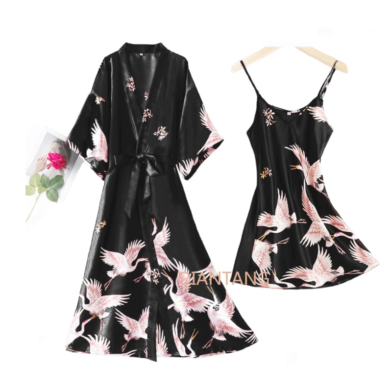 Sexy Nightwear Gown Women Pyjama V Neck Silky Sleepwear Spring Lady Sleep Suit Robe Homewear Neglig 0