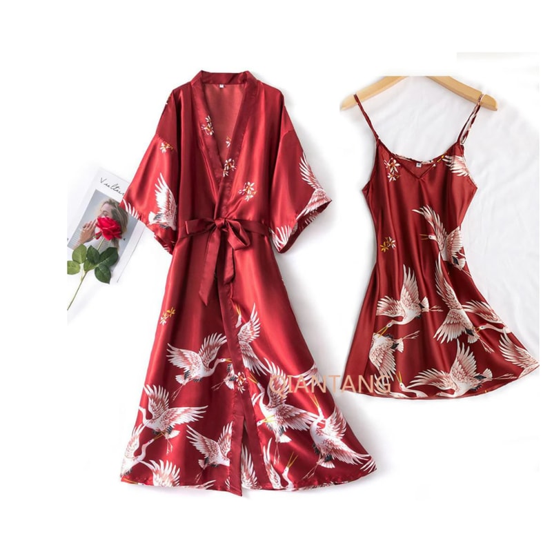 Sexy Nightwear Gown Women Pyjama V Neck Silky Sleepwear Spring Lady Sleep Suit Robe Homewear Neglig 4