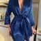European And American Ladies Lace Up Bathrobe Sexy Morning Gown Summer Pajamas Women Ice Silk Robe 5