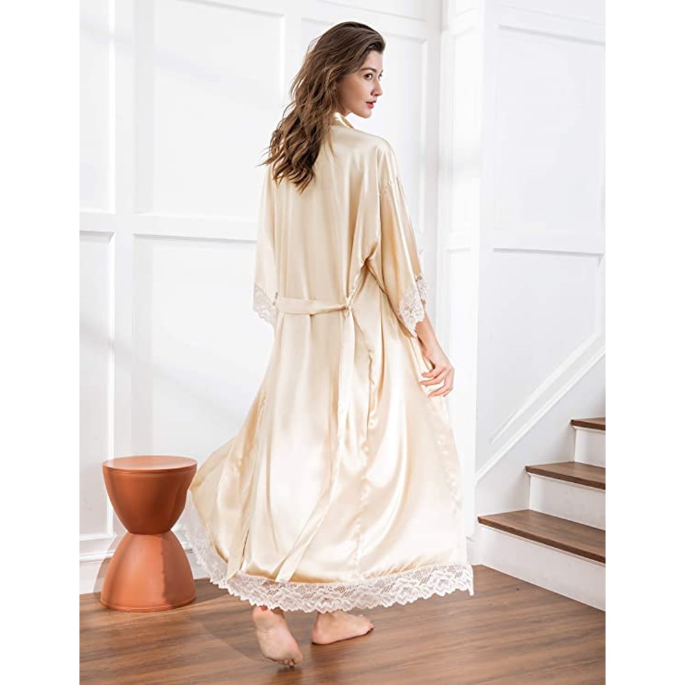 2019 New Silk Satin Lace Robes Bridesmaid Bride Robes Wedding Long Robe Bathrobe Womens Robe Linger 1