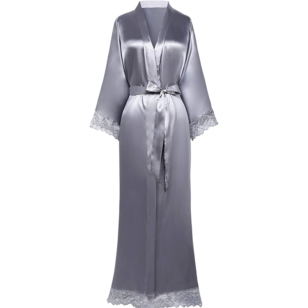 2019 New Silk Satin Lace Robes Bridesmaid Bride Robes Wedding Long Robe Bathrobe Womens Robe Linger 3