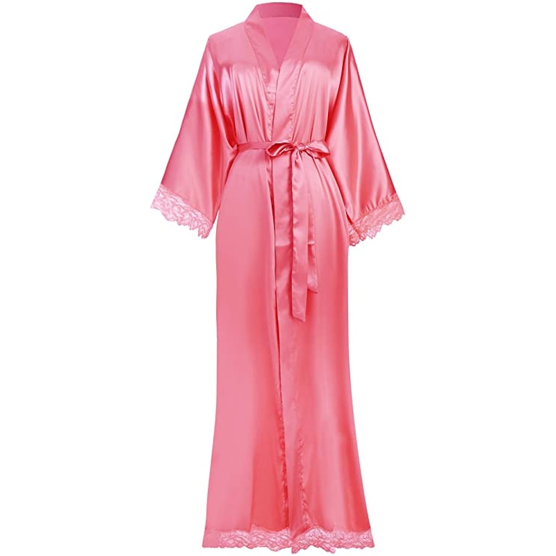 2019 New Silk Satin Lace Robes Bridesmaid Bride Robes Wedding Long Robe Bathrobe Womens Robe Linger 6