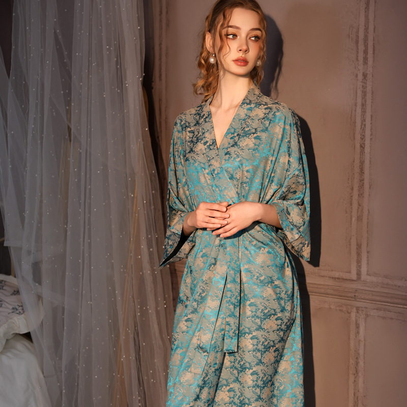 Sexy Home Dress Lounge Wear Luxury Jacquard Long Robe Kimono Bathrobe Gown Satin Ice Silk Sleepwear 3