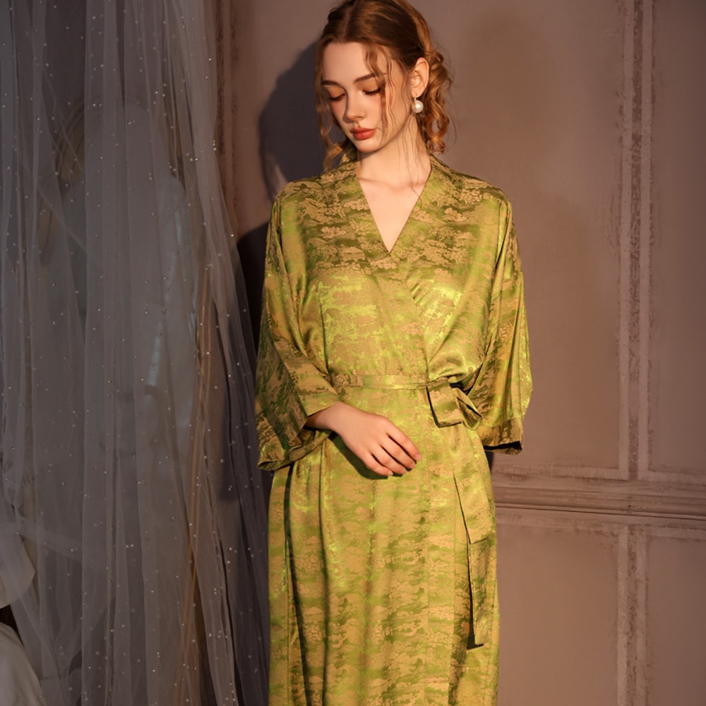 Sexy Home Dress Lounge Wear Luxury Jacquard Long Robe Kimono Bathrobe Gown Satin Ice Silk Sleepwear 4