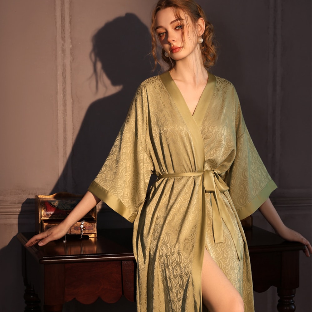Sexy Home Dress Lounge Wear Luxury Jacquard Long Robe Kimono Bathrobe Gown Satin Ice Silk Sleepwear 5