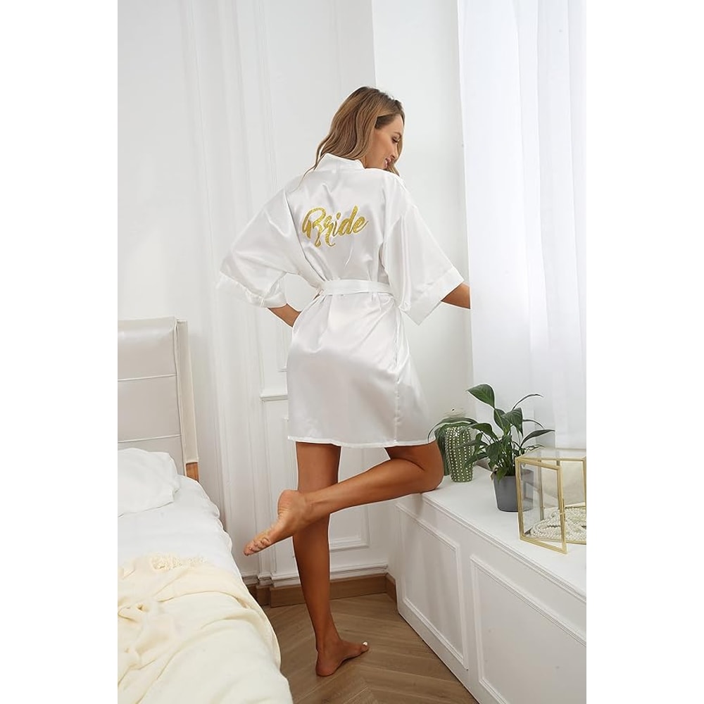 Bride And Bridesmaid Silky Robe Set Bridal Shower Bathrobe Set Getting Ready Dressing Gown Wedding 0
