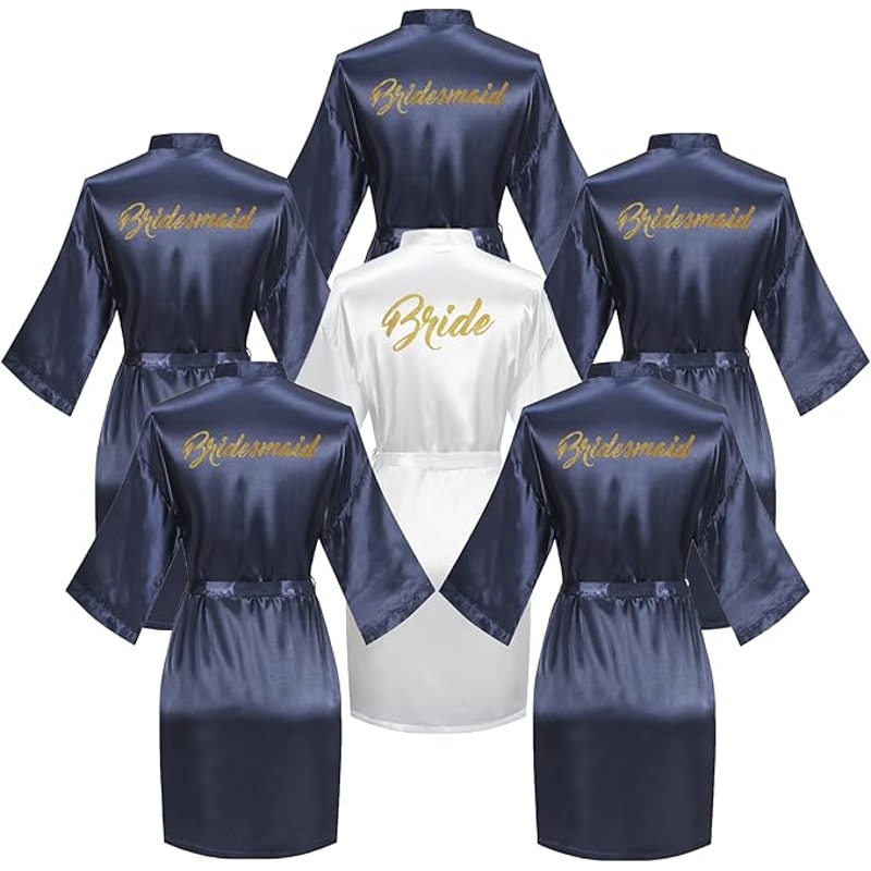 Bride And Bridesmaid Silky Robe Set Bridal Shower Bathrobe Set Getting Ready Dressing Gown Wedding 1