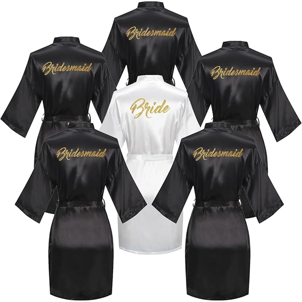 Bride And Bridesmaid Silky Robe Set Bridal Shower Bathrobe Set Getting Ready Dressing Gown Wedding 3