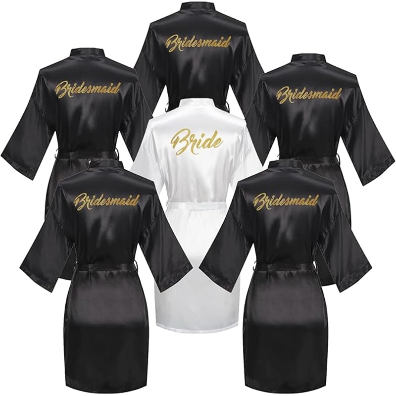 Bride And Bridesmaid Silky Robe Set Bridal Shower Bathrobe Set Getting Ready Dressing Gown Wedding 3