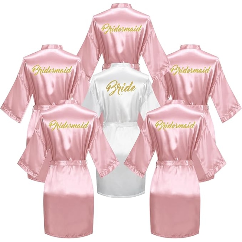 Bride And Bridesmaid Silky Robe Set Bridal Shower Bathrobe Set Getting Ready Dressing Gown Wedding 4