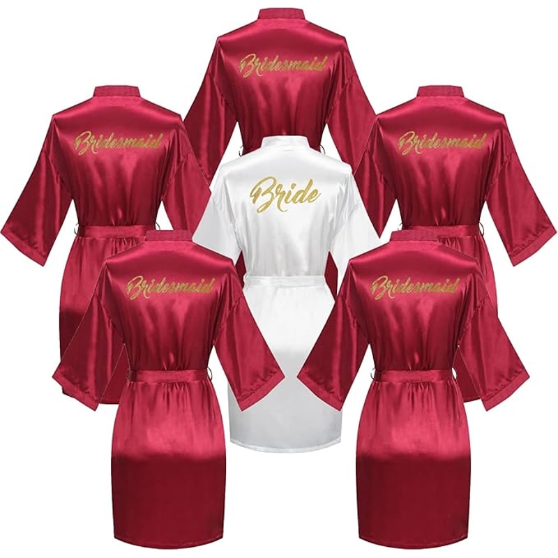 Bride And Bridesmaid Silky Robe Set Bridal Shower Bathrobe Set Getting Ready Dressing Gown Wedding 6