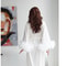White Long Silk Boudoir Robe Satin Wedding Kimono Boudoir Robe With Feathers Bridal Dressing Gown F 1