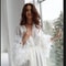 White Long Silk Boudoir Robe Satin Wedding Kimono Boudoir Robe With Feathers Bridal Dressing Gown F 2