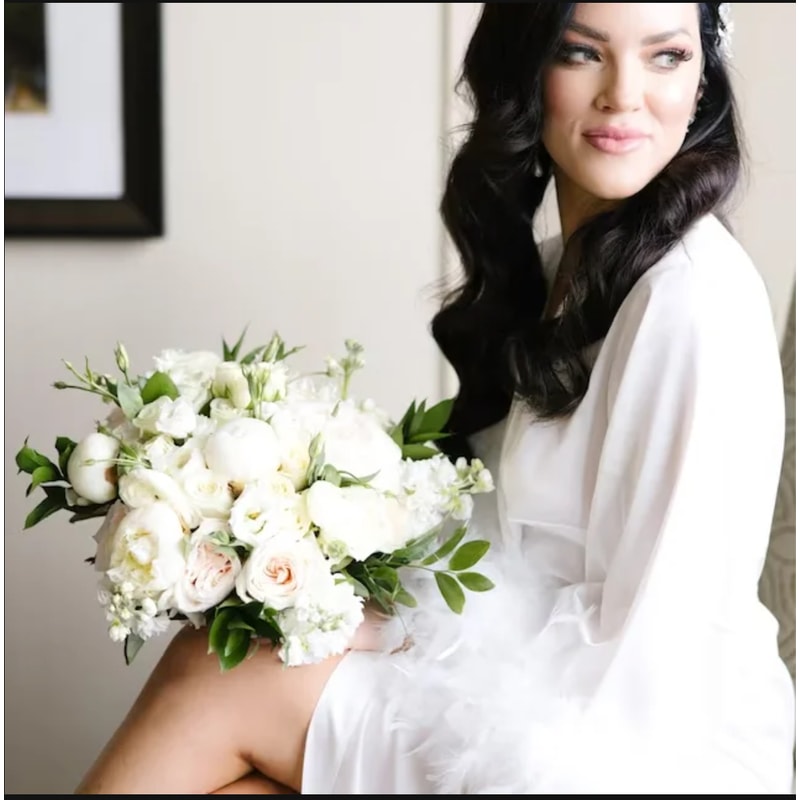 White Long Silk Boudoir Robe Satin Wedding Kimono Boudoir Robe With Feathers Bridal Dressing Gown F 5