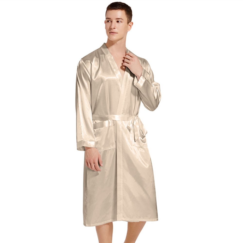 Navy Blue Silk Satin Kimono Gown Men Long Bathrobe Sleepwear Wedding Robe Loungewear For Bridegroom 1