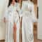 Elegant Ice Silk Long Bathrobe Luxury Bride Wedding Robe With Feather Sexy Yukata Gown Loose Pajama 0