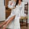 Elegant Ice Silk Long Bathrobe Luxury Bride Wedding Robe With Feather Sexy Yukata Gown Loose Pajama 3
