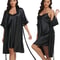 Sexy Silky Womens Silk Satin Pajamas PJ Robe Set With Chemise Nightgown Elegant Sleepwear 0
