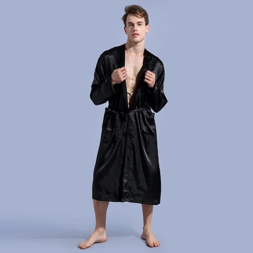 Christmas Robes For Men Men V Neck Satin Robe Wedding Party Kimono Pajamas Long Bathrobe Loungewear 0