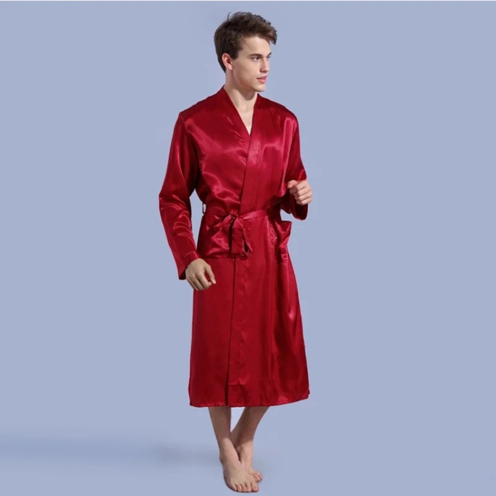 Christmas Robes For Men Men V Neck Satin Robe Wedding Party Kimono Pajamas Long Bathrobe Loungewear 1