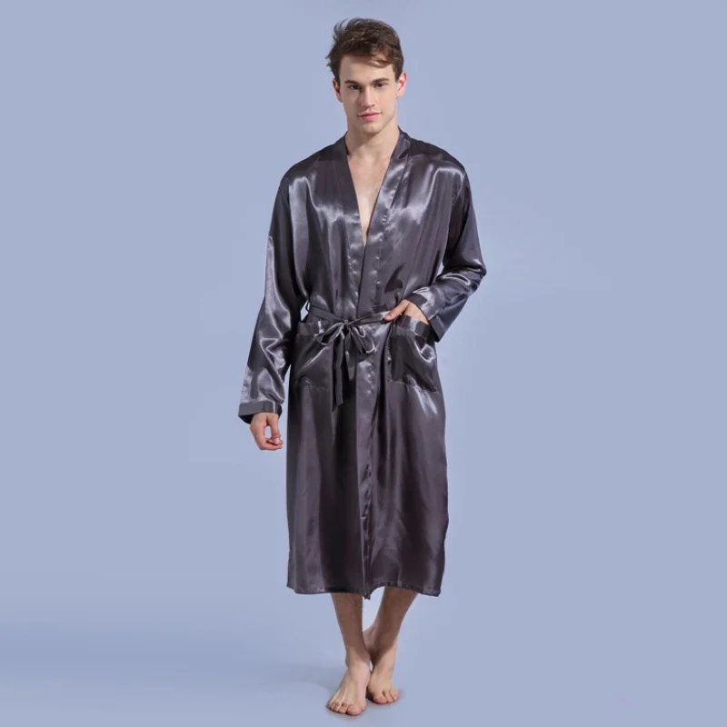 Christmas Robes For Men Men V Neck Satin Robe Wedding Party Kimono Pajamas Long Bathrobe Loungewear 3