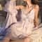 Silky Ice Silk Nightgown Set Elegant Female Long Robe SEXY Hollow Out Lace Lingerie Sleepwear Homew 0