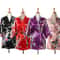Silk Satin Lace Up Kimono Yukata Peacock Print Short Sleepwear Nightgown Robe Costume For Women 0