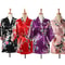 Silk Satin Lace Up Kimono Yukata Peacock Print Short Sleepwear Nightgown Robe Costume For Women 0